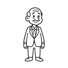 Old person in formal suit black and white vector illustration portrait elegant classic digital artwork