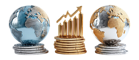 Global Business Growth Concept with Metallic Earth and Graph
