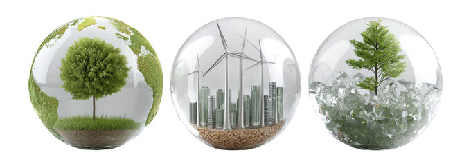 Environmental Sustainability Concepts in Glass Globes Illustrations