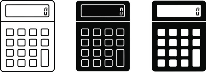 Three calculator icons in black and white, representing simplicity and calculation