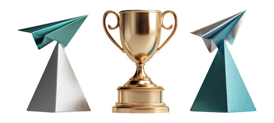 Modern Award Design with Paper Plane and Trophy Objects