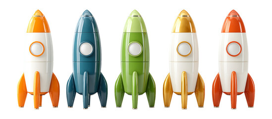 Colorful Retro Rockets in a Row for Creative Designs and Concepts