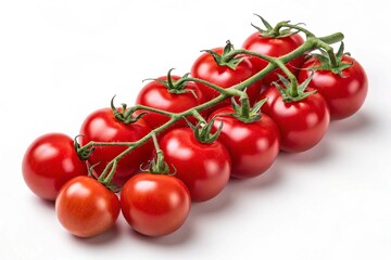 Bunch of red ripe cherry tomatoes on white background