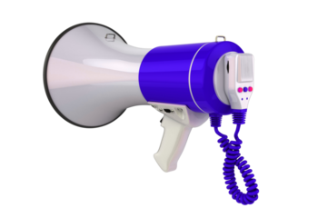 Blue and white megaphone isolated on transparent background