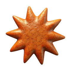 A textured, goldenbrown starshaped cookie with ten points, isolated on a pure transparent background, perfect for holiday baking or celestial themes