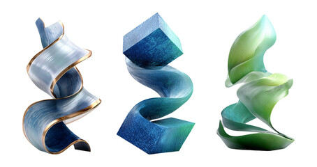 Abstract 3D Sculptures in Blue and Green Tones with Unique Forms