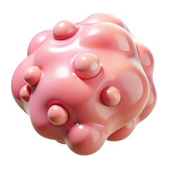 A glossy, abstract, pink blob with small spheres protruding from its surface, isolated on a transparent background