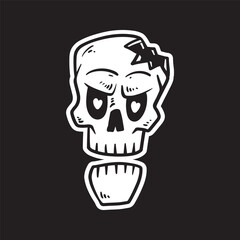 Skull Illustration for Halloween Hand Drawn Doodle Vector Isolated Black Background