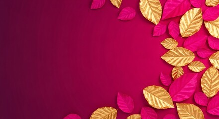 Elegant Gold and Pink Leaves on Vibrant Background for Luxury Designs