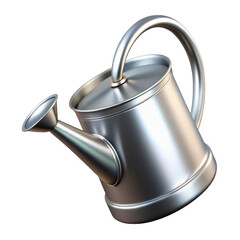 A gleaming silver watering can, isolated on a transparent background, ready for garden use