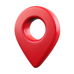 A glossy red 3d map pin icon, symbolizing location and navigation, isolated on a clean transparent background