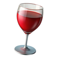 A single glass of red wine, tilted slightly, sits elegantly on a minimalist silver base, isolated on a clean transparent background, showcasing its rich crimson liquid and sleek design