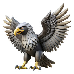A stylized cartoon eagle with its wings spread wide, standing on its talons, isolated on a transparent background