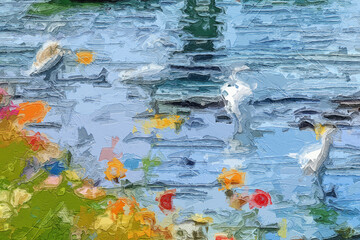 Various oil paintings, flowers, roses, peonies, landscapes, forests, figures, lakes, swans, cats, dogs, chrysanthemums