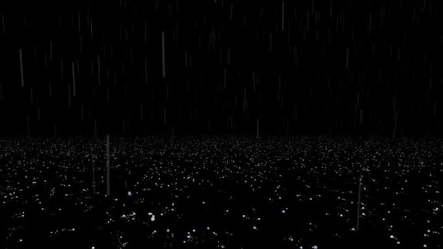 Hailstones and rain fall and splash on a dark, wet surface, extreme weather overlay for creating intense storm scenes