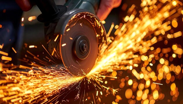 Metal being cut by a circular saw, sparks flying (1)