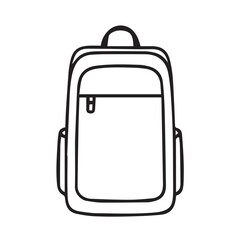 Minimal vector artwork showing a backpack, monochrome black and white palette, emphasized with strong black outlines, perfect for product illustration or branding purposes.