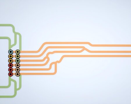 Server network automation tool concept, Abstract circuit board design with colorful connecting lines.