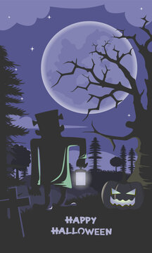 nightmare frankenstein vector illustration of a halloween background