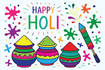 Vector illustration of Happy Holi theme from India, vibrant colorful powders and festive patterns, symbolizing joy, togetherness, celebration, and cultural tradition.