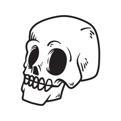 Cute and Scary Halloween Skull Illustration in Hand Drawn Doodle Cartoon Style On White Background