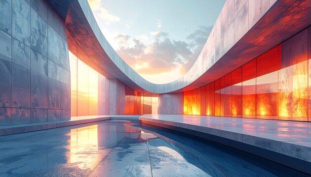 Modern architecture at sunset
