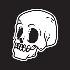Cute and Scary Halloween Skull Illustration in Hand Drawn Doodle Cartoon Style