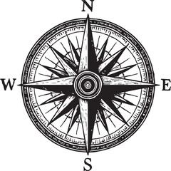 Antique rose compass symbol for navigation and directional guidance in vintage designs