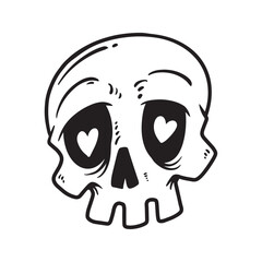 Hand Drawn Cartoon Halloween Skull Illustration Vector Art White Background