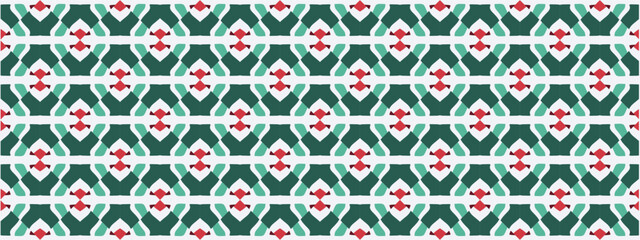 Festive geometric pattern in dark green and red for Christmas celebrations.