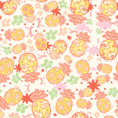 Pinwapple summer seamless pattern, Seamless Pattern, Pink Vintage Coquette Summer seamless file, Retro Pink seamless file, Summer Fruits Retro coquette Digital wallpaper