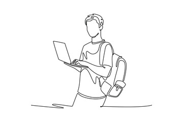 Study online or webinar concept. Single line draw design. Vector graphic illustration