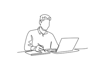 Study online or webinar concept. Single line draw design. Vector graphic illustration