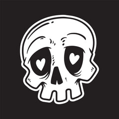 Hand Drawn Cartoon Halloween Skull Illustration Vector Art Black Background