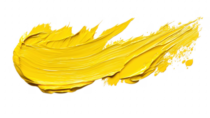 Vivid brushstroke of yellow paint against a solid transparent background abstract art design