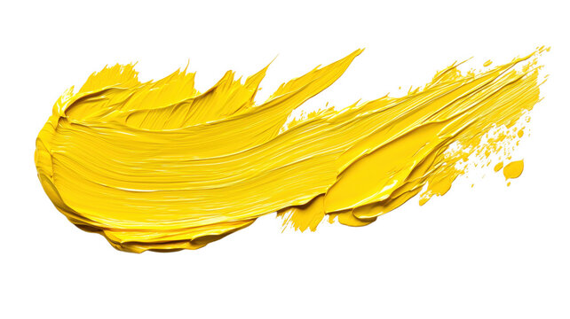 Vivid brushstroke of yellow paint against a solid transparent background abstract art design