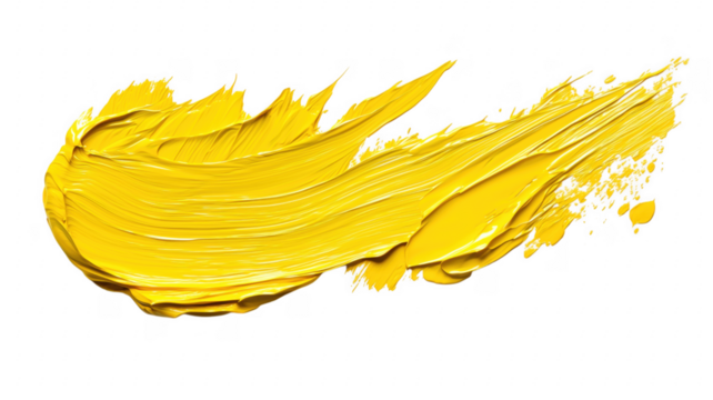 Vivid brushstroke of yellow paint against a solid transparent background abstract art design