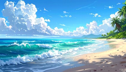 Tropical beach scene, vibrant colors