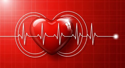 Vibrant Red Heart with Heartbeat Line, Medical Illustration for Health Concepts