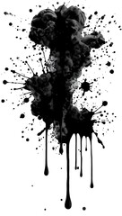 Obraz premium Black ink splatter column with drips and droplets, isolated