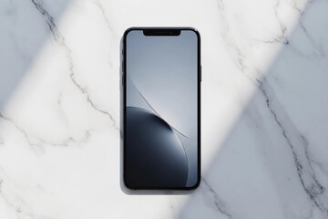 Elegant Smartphone Mockup on White Marble Surface with Shadow