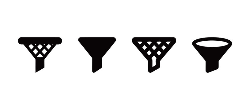 A collection of filter and funnel icons, in different styles for data organization and content sorting