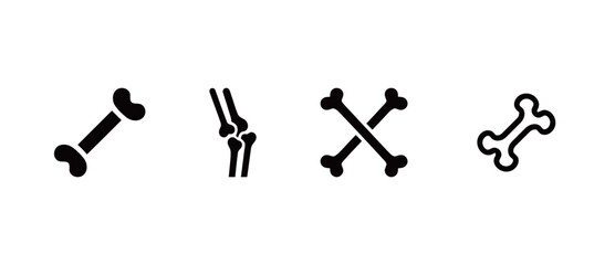 Obraz premium Set of bone icons, including crossed bones and a human leg joint, for medical and skeletal concepts