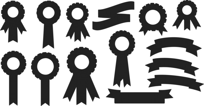 Rosette Black vector Award Ribbon Set – 10 Rosette Designs with Tails for Achievement and Recognition
