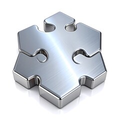 3D metallic puzzle piece, silver, chrome, interlocking