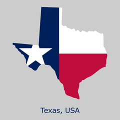 Texas flag map. Texas USA flag map vector. Texas flag map standard color, texas USA map