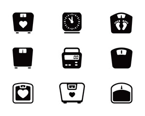 A collection of weight scale and fitness icons, for health, diet, and monitoring progress