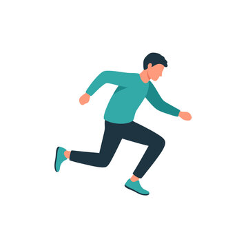 A funny runner vector illustration of a man in motion running quickly with a carefree expression in a minimalist style