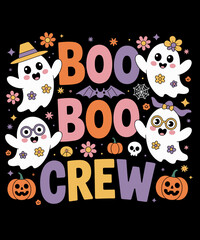 Fototapeta premium Retro Groovy Halloween Boo Crew Nurse Funny Ghost Lover