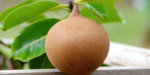 Vibrant image of a sapodilla fruit, captured with natural lighting and a focus on detail.